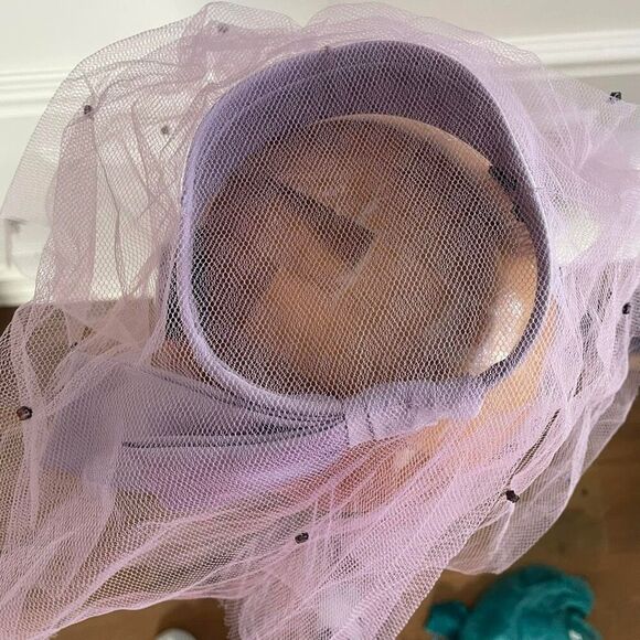 Vintage 60s Lavender Pastel I Dream of Jeannie Mesh Hat Topper Small - Picture 6 of 12